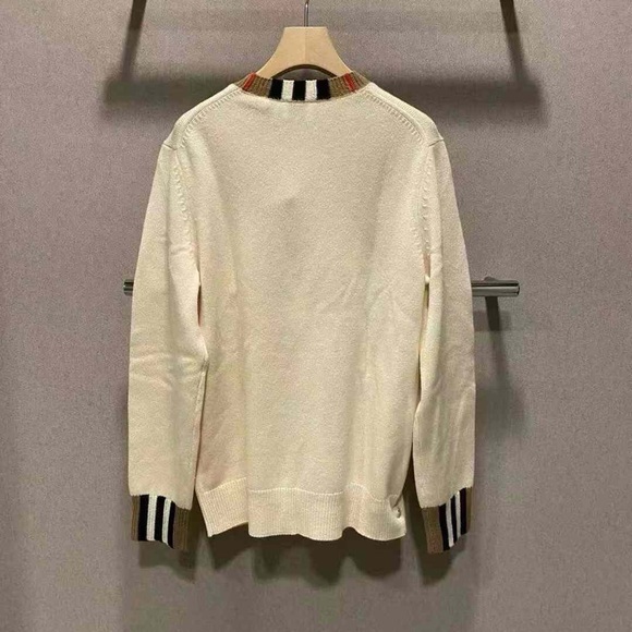 New Burberry Womens Tilda Icon Striped Collar Sweater White Size S $910+ Tax - Picture 2 of 5
